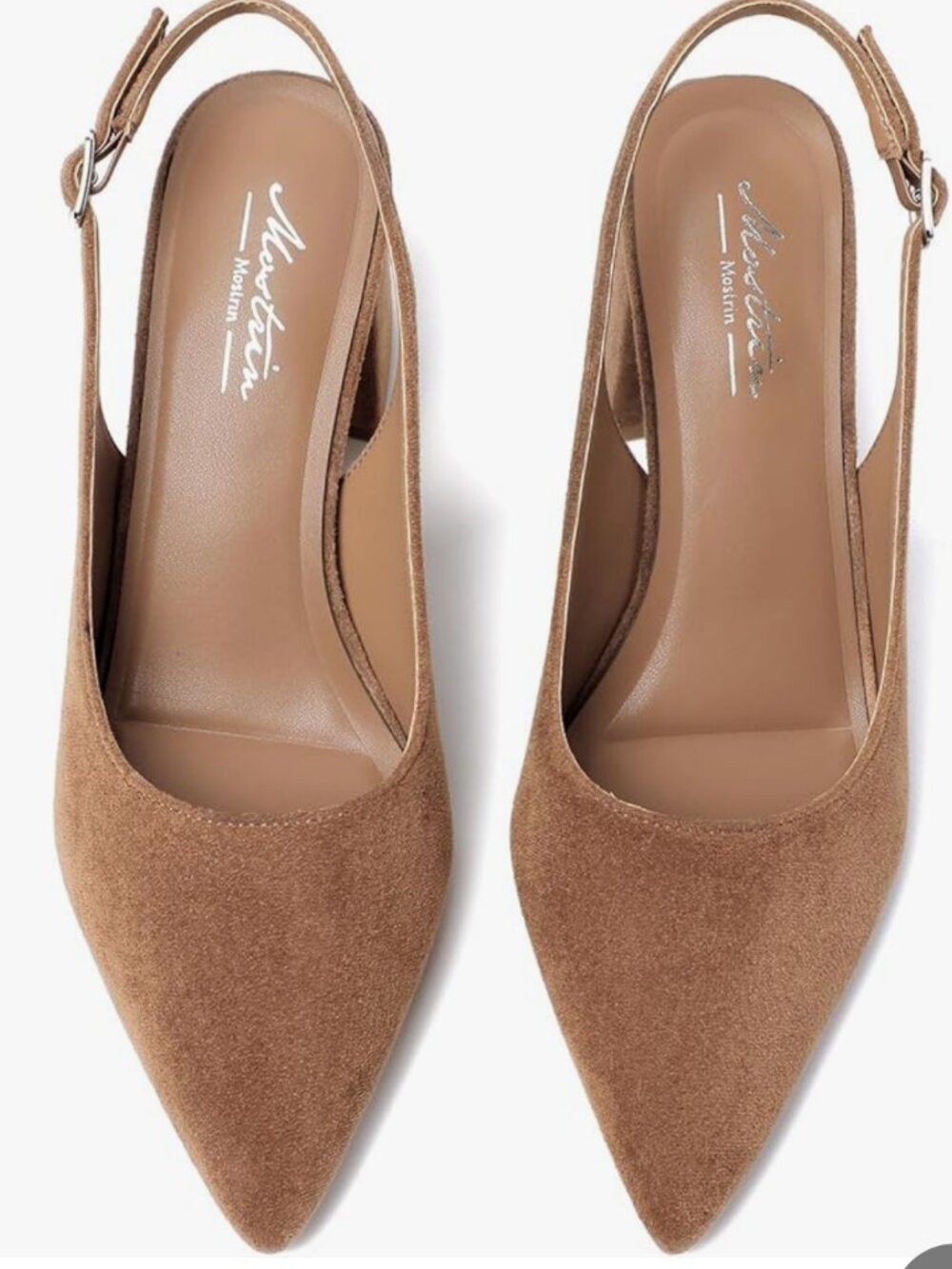 Mostrin SZ 8.5 Camel Suede Block Heel Slingback Office Dressy Chic Closet Staple - Picture 3 of 14